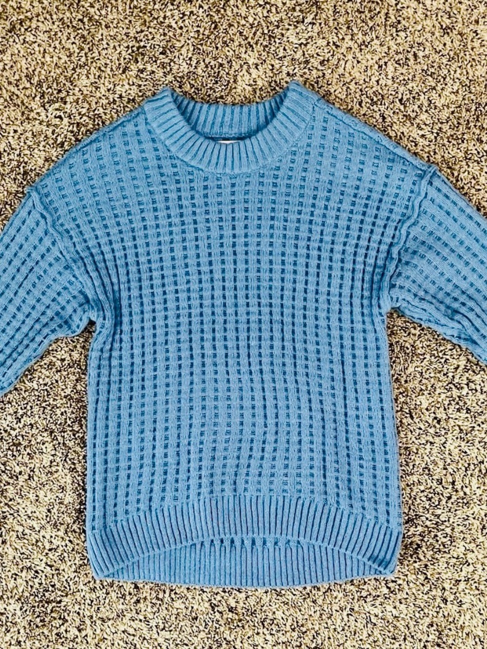 Women’s SO Light Blue Waffle Knit Crew Sweater